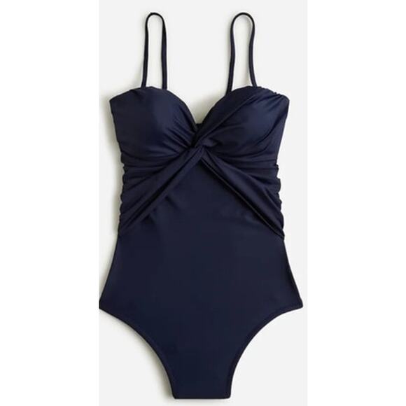 J. Crew Other - NWT J.CREW Twisted Bandeau One-Piece Navy Blue Swimsuit Size 8
